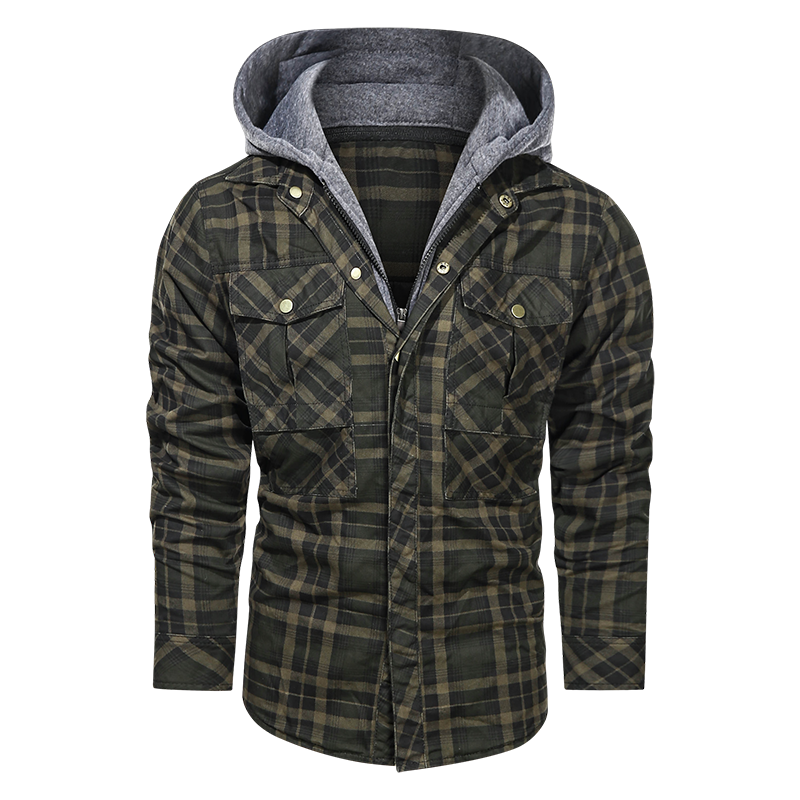 Plaid Fleeced Detachable Hoodie Jacket