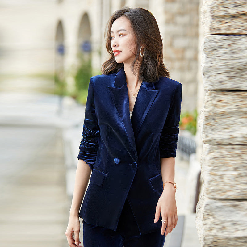 Single Button Velour Pants Suit