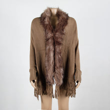 Load image into Gallery viewer, Autumn  Fringed Shawl with Fur Collar
