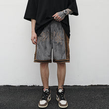 Load image into Gallery viewer, Embroidered Velvet Contrast Track Shorts
