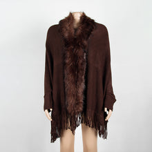 Load image into Gallery viewer, Autumn  Fringed Shawl with Fur Collar
