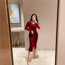 Load image into Gallery viewer, Buttoned Maxi  Velour Dress
