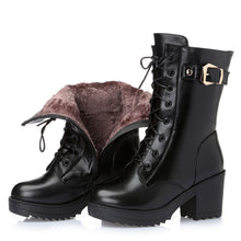 Load image into Gallery viewer, Leather Fur Lined High Top  Winter Boots
