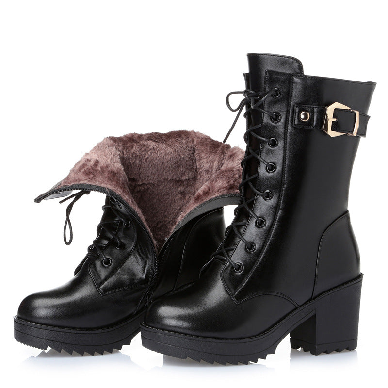 Leather Fur Lined High Top  Winter Boots