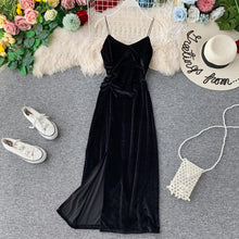 Load image into Gallery viewer, V-neck strap velvet dress
