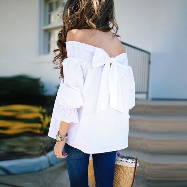 Sexy Off Shoulder Bowknot Shirt