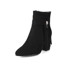 Load image into Gallery viewer, Tasseled Low heel Suede Ankle Boots
