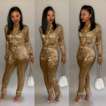 Load image into Gallery viewer, Sequined  V-Neck Jumpsuit
