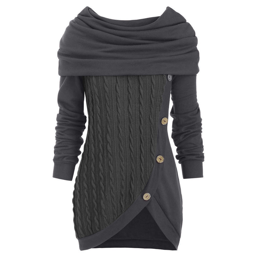 Button Accented Thick Hooded Sweater