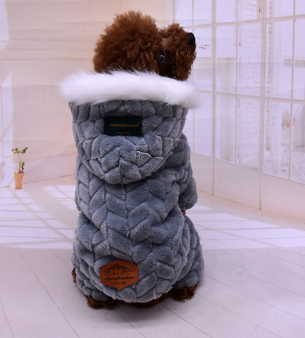 Big Fur Collar  Velour Dog Coat