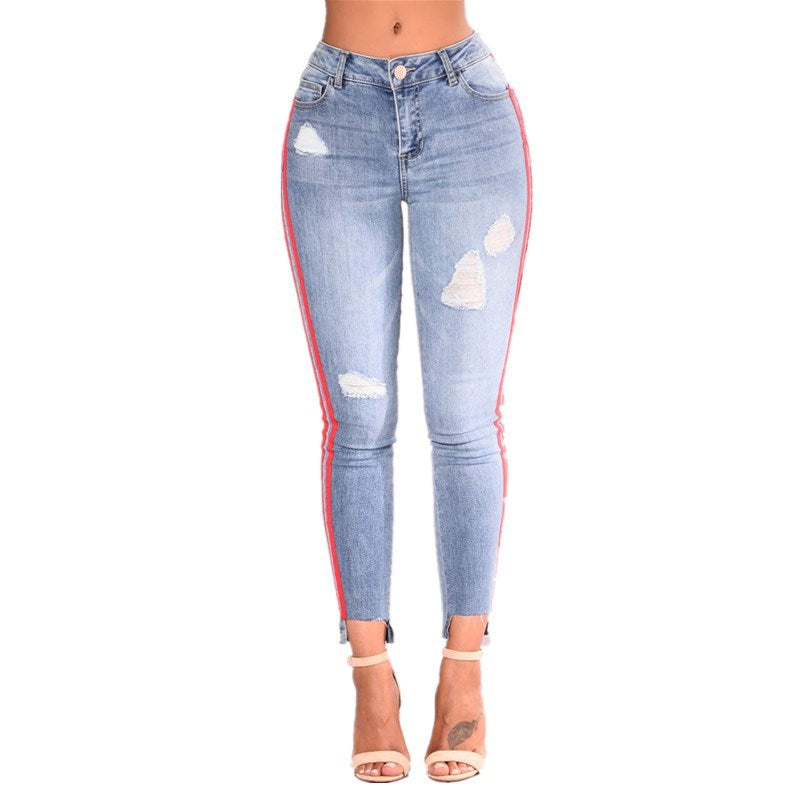 Denim Stretch Ribbon Accented Pants