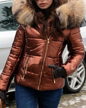 Load image into Gallery viewer, Ladies Short Down  Coat with Oversized Fur Hood
