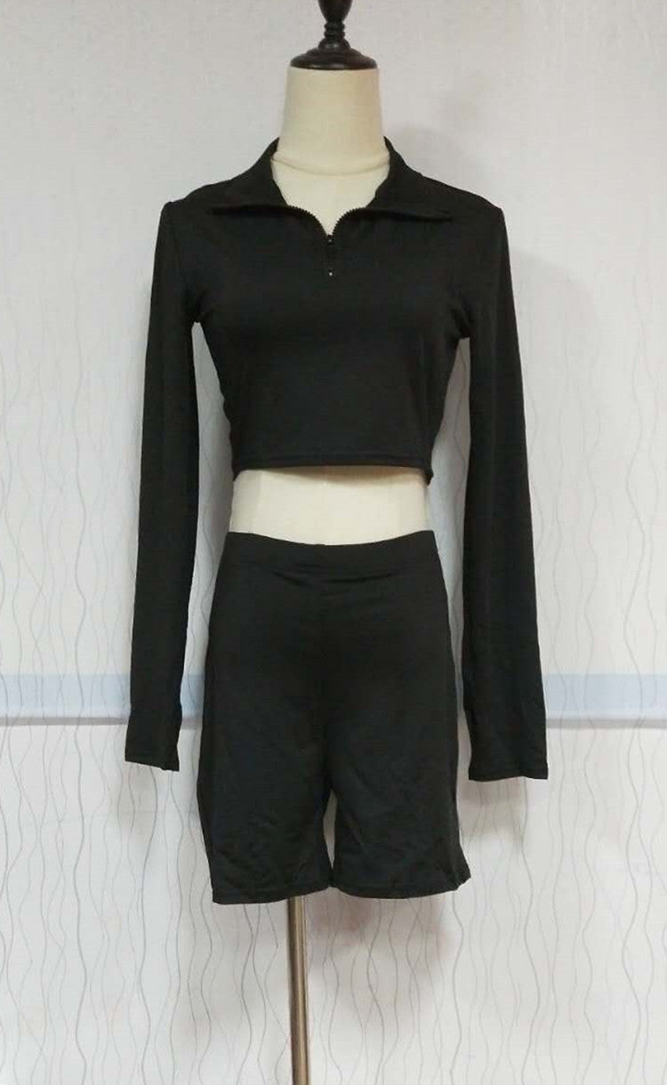 Zipped Top and High Waist Pants Set