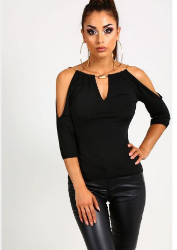 Scoop Cut Out Black Top