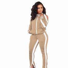 Load image into Gallery viewer, Shoulder Cut Out Piped Jogger Suit
