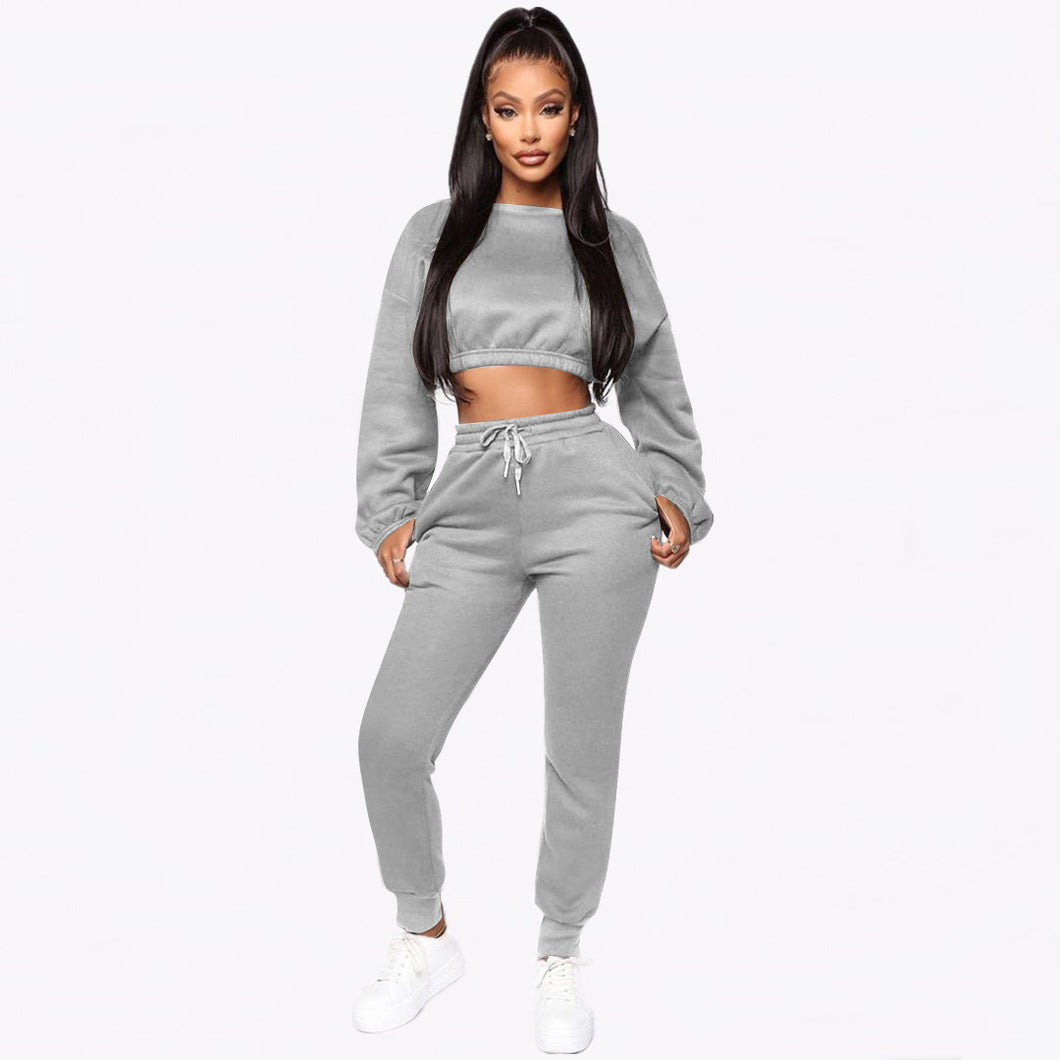 Warm Cotton Crop Top Jogger Suit