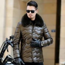 Load image into Gallery viewer, Leather Down Fur Collared Jacket
