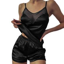 Load image into Gallery viewer, Satin Pajama Short Set with Lace Trim
