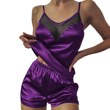 Load image into Gallery viewer, Satin Pajama Short Set with Lace Trim
