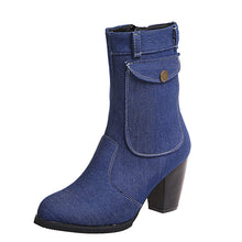 Load image into Gallery viewer, Heeled Denim Mid-leg Boots
