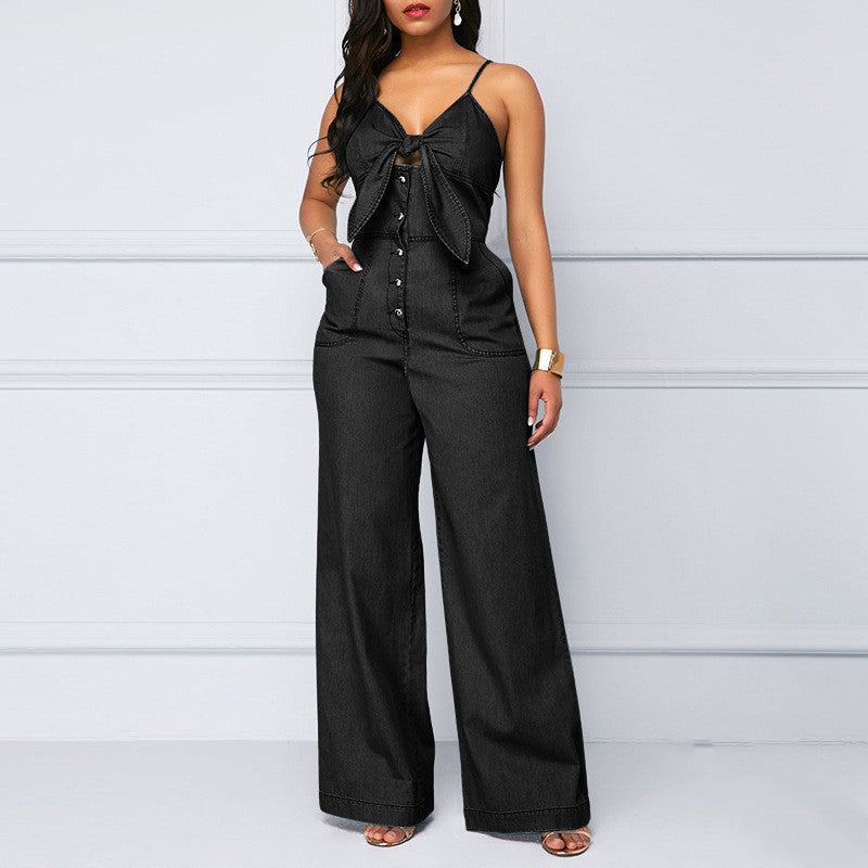 Bow Accented Loose Fit Jumpsuit