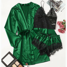 Load image into Gallery viewer, Three-Piece Lace Top Silky Pajamas
