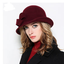 Load image into Gallery viewer, Woolen Big Bow Dome Basin Hat
