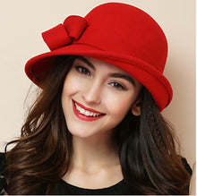 Load image into Gallery viewer, Woolen Big Bow Dome Basin Hat
