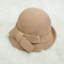 Load image into Gallery viewer, Woolen Big Bow Dome Basin Hat
