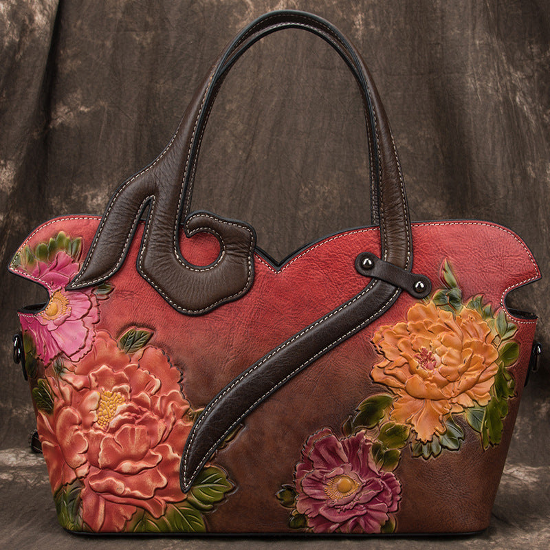 Rose Embossed Leather Handbag