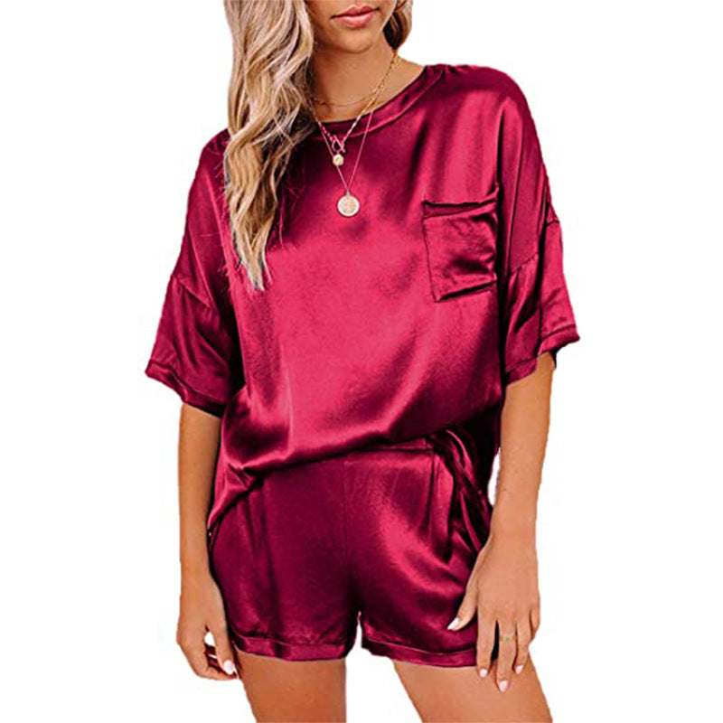 Solid Color Satiny Pajama Short Set