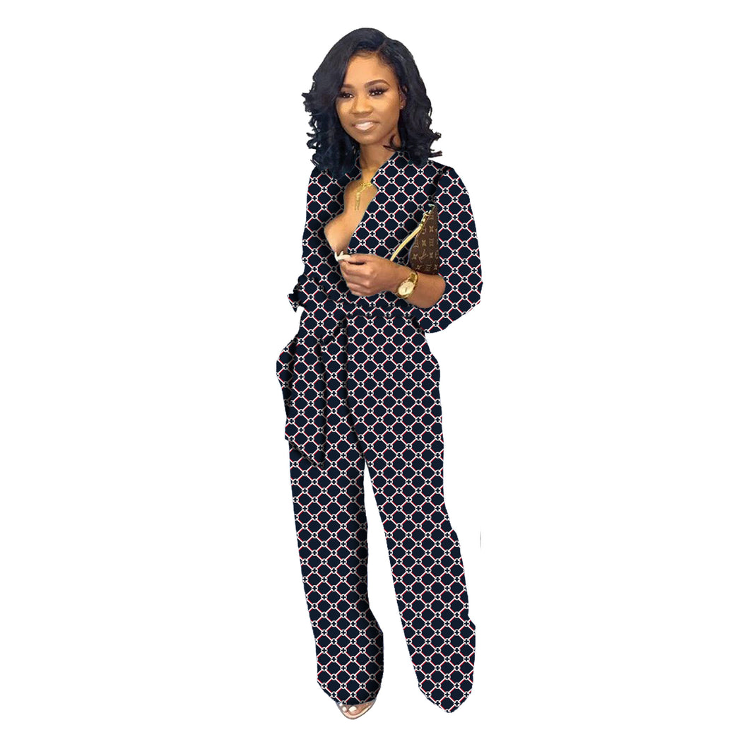 Dark Blue Bubble Print Jumpsuit