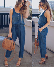 Load image into Gallery viewer, Drawstring Denim Jumpsuit
