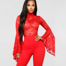 Load image into Gallery viewer, Flared Sleeve Lace Mesh Jumpsuit
