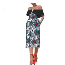 Load image into Gallery viewer, Off the Shoulder African Print Dress
