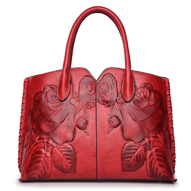 Embossed Peony Flower Handbag