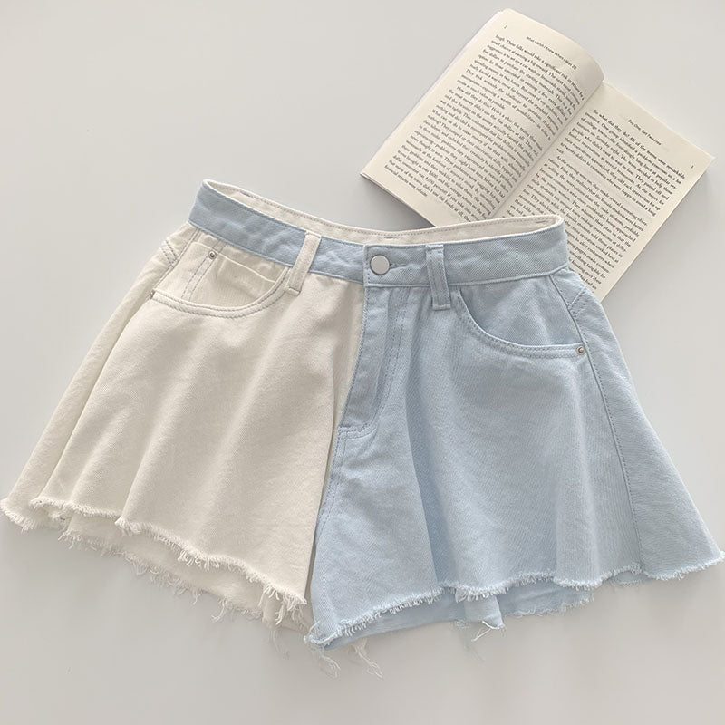 Design Niche Color Matching Wide-Leg Shorts Jeans