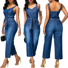 Load image into Gallery viewer, Bow Knot Denim Jumpsuit
