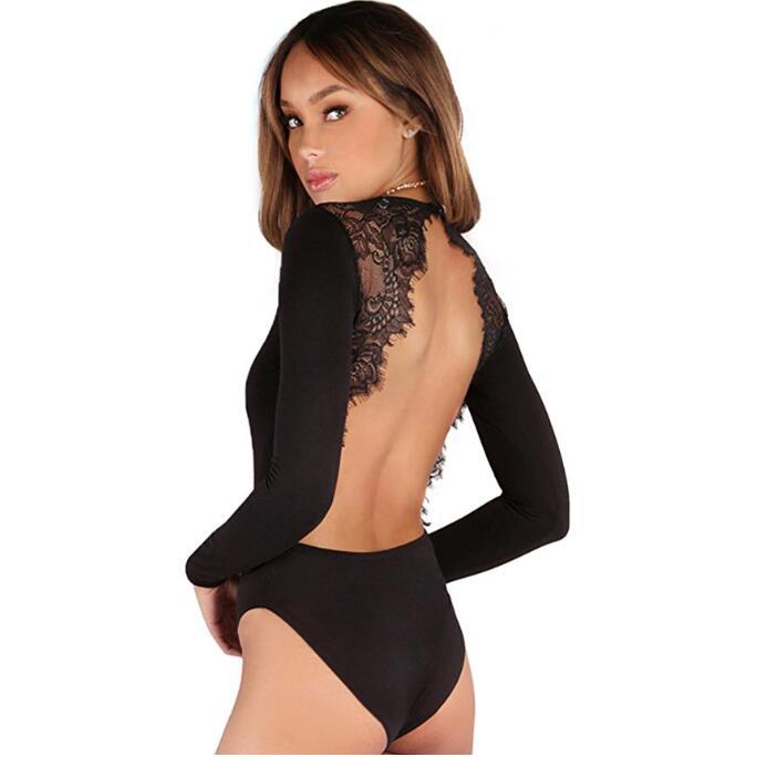 Lace Panel Long Sleeve Bodysuit