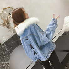 Load image into Gallery viewer, Plush Collar Denim Jacket
