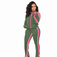 Load image into Gallery viewer, Shoulder Cut Out Piped Jogger Suit
