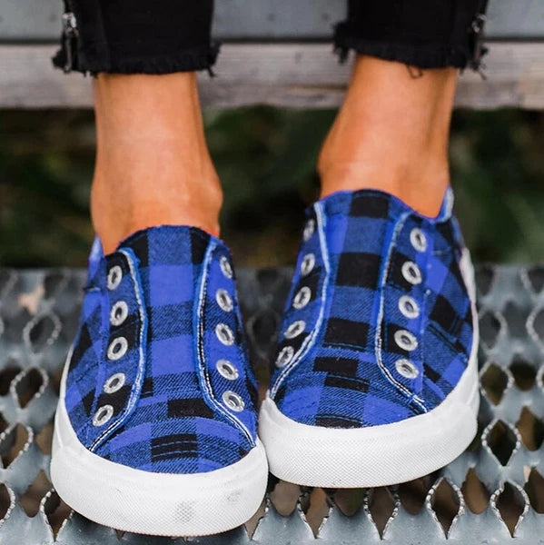 Plaid Stringless Canvas Sneakers