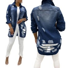 Load image into Gallery viewer, Long Hem Shredded Denim Shirt Jacket
