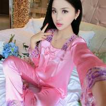 Load image into Gallery viewer, Satiny &amp; Lace Trim Accented Pajama Set
