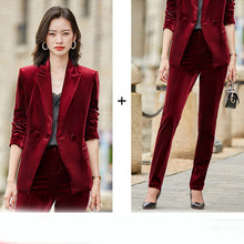 Load image into Gallery viewer, Single Button Velour Pants Suit
