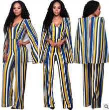 Load image into Gallery viewer, V-neck Stripped Print Cloaked Back Jumpsuit
