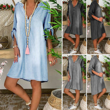 Load image into Gallery viewer, Mid-sleeve Denim Dress
