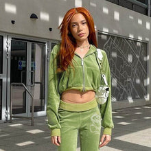 Load image into Gallery viewer, Sporty Green Velour  Jogger Set
