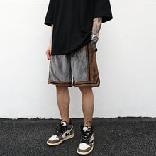 Load image into Gallery viewer, Embroidered Velvet Contrast Track Shorts
