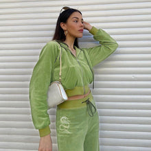 Load image into Gallery viewer, Sporty Green Velour  Jogger Set
